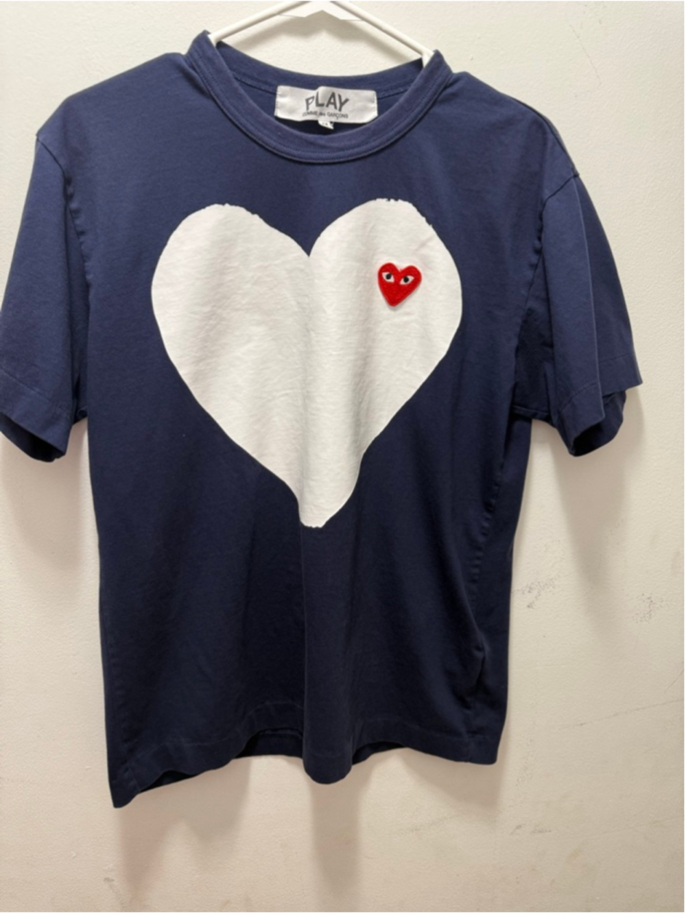 Women's Comme des Garçons PLAY Short Sleeve Tee M Navy White